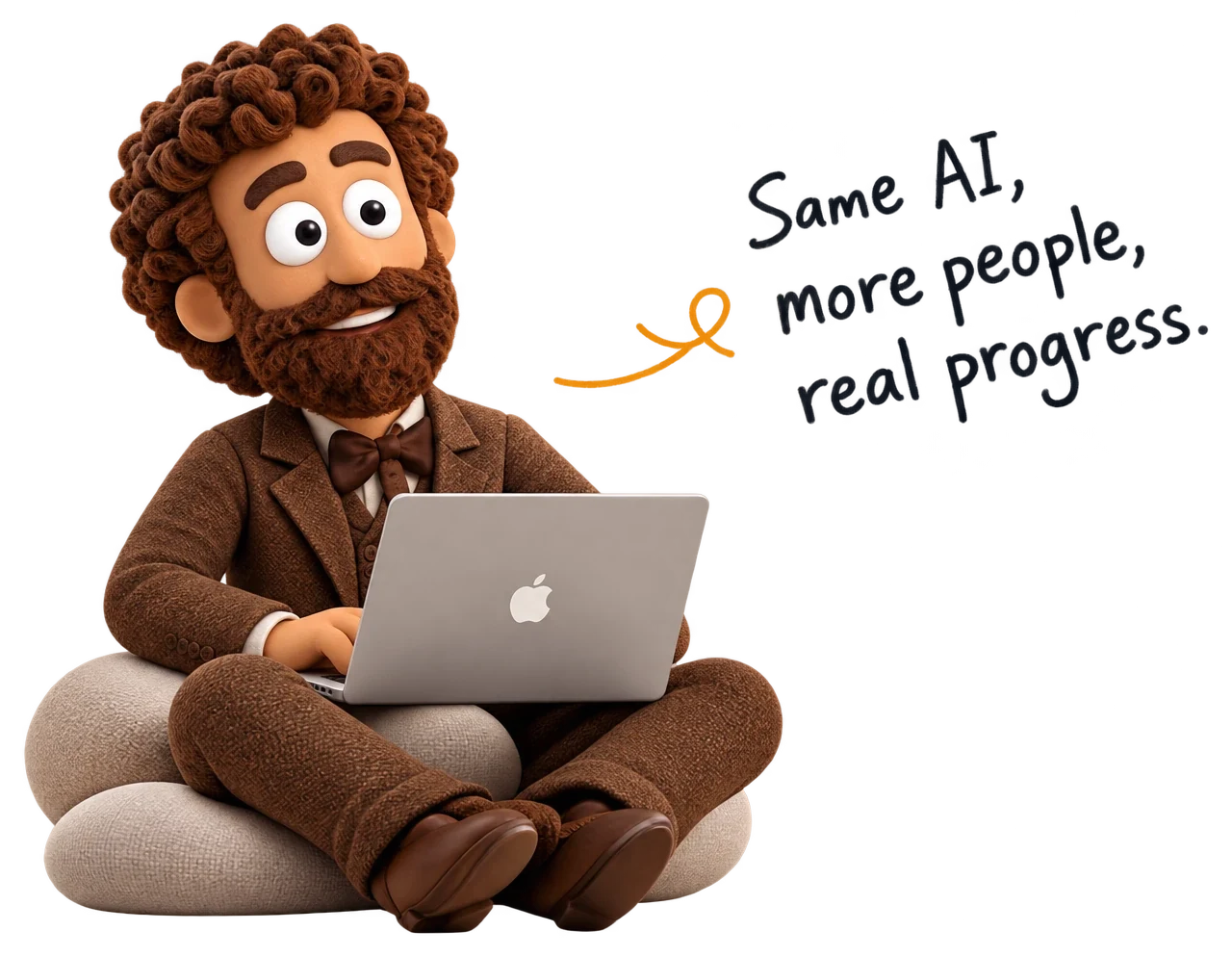 Marcel seated with a laptop. Same AI, more people, real progress.
