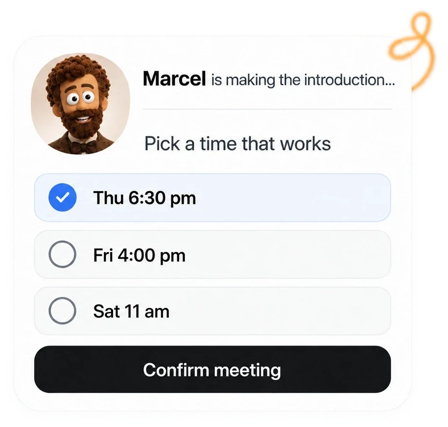 Marcel suggesting three meeting times and selecting Thursday at 6:30 pm